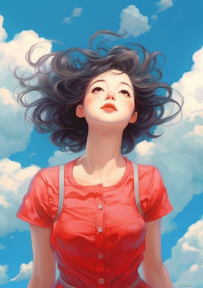 蓝色长发飘飘女孩开心小清新插画,插画/手绘图,插画/手绘图库,插画/手绘图下载,插画/手绘